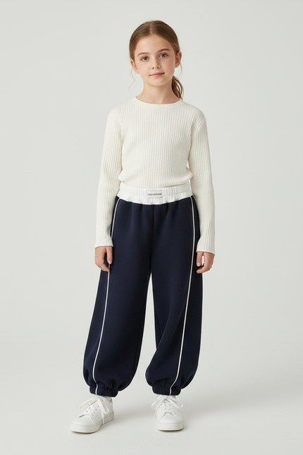 Pantalon Fluide Bleu Marine Ample Coton Sport Fille - Molleton