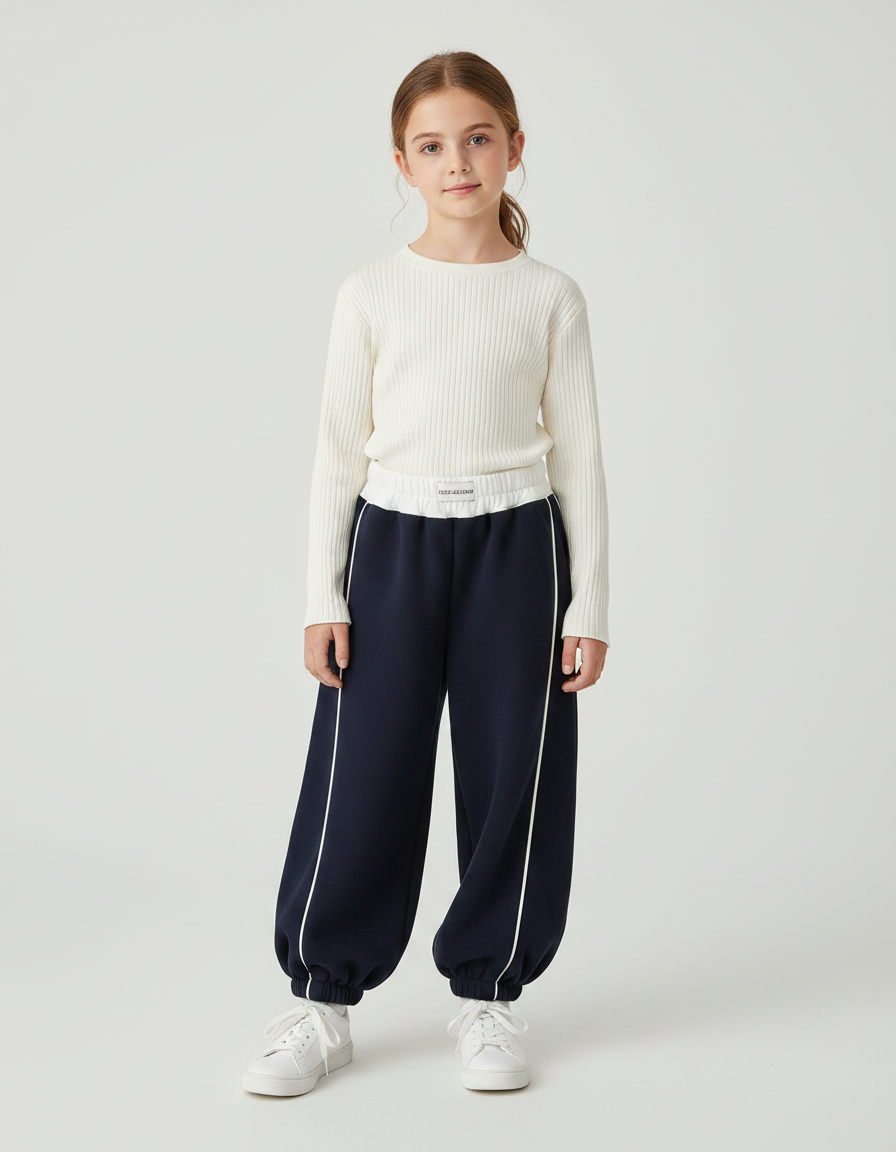 Pantalon Fluide Bleu Marine Ample Coton Sport Fille - Molleton