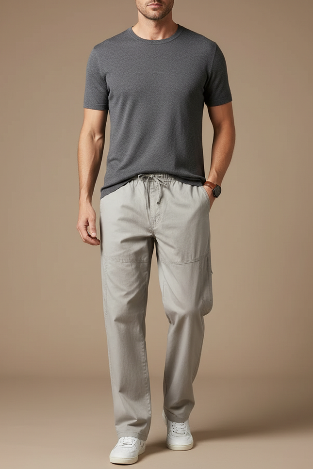 Pantalon Fluide Gris Homme Cargo Confortable Décontracté Coton