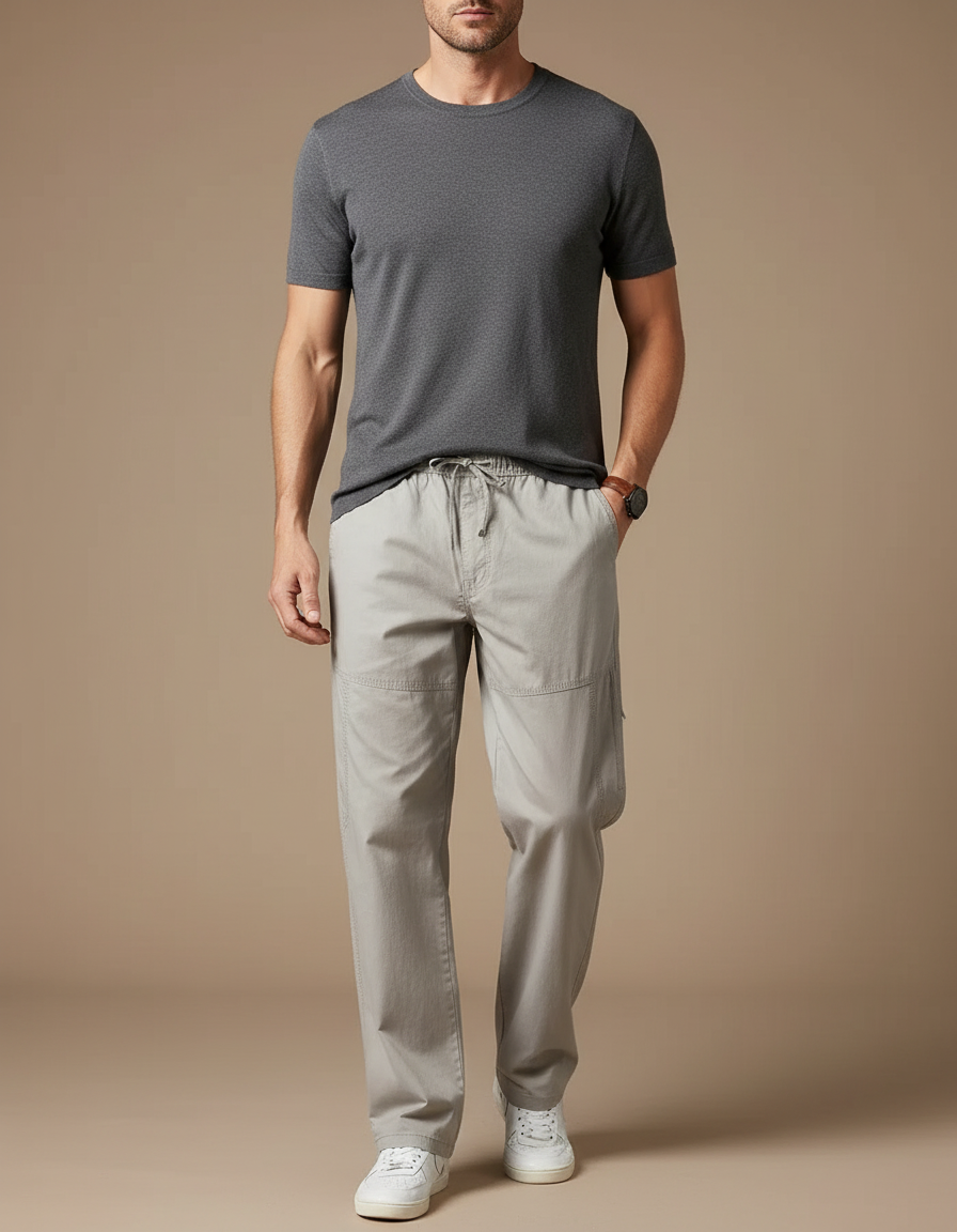 Pantalon Fluide Gris Homme Cargo Confortable Décontracté Coton