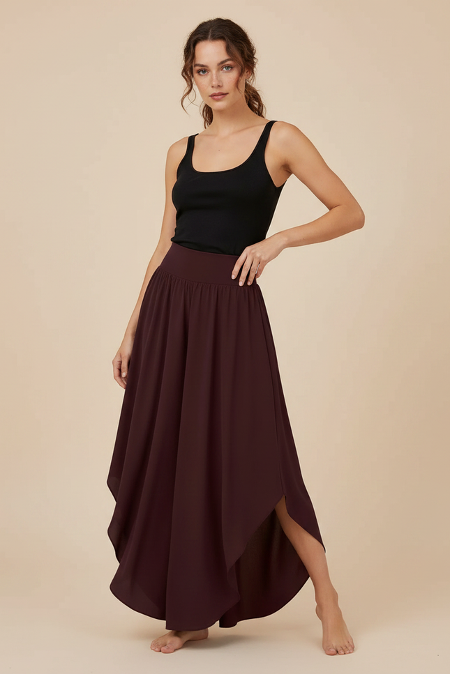 Pantalon Fluide Asymétrique Bordeaux Taille Haute Léger - Viscose