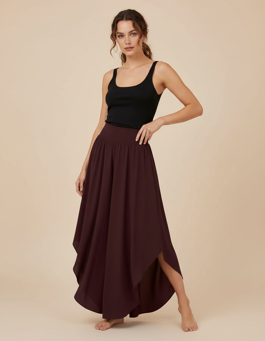Pantalon Fluide Asymétrique Bordeaux Taille Haute Léger - Viscose