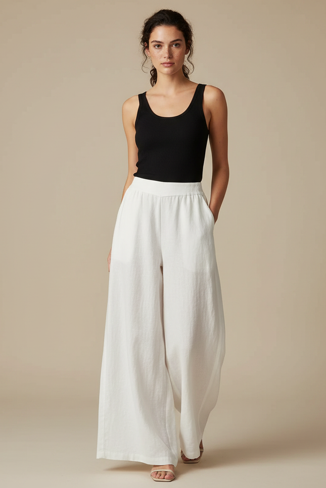 Pantalon Fluide Femme Blanc Palazzo Lin