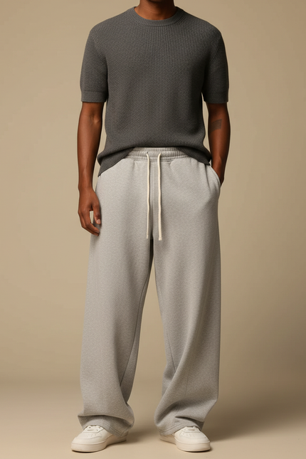 Pantalon Fluide Gris Ample Coton Décontracté Sport Homme - Molleton
