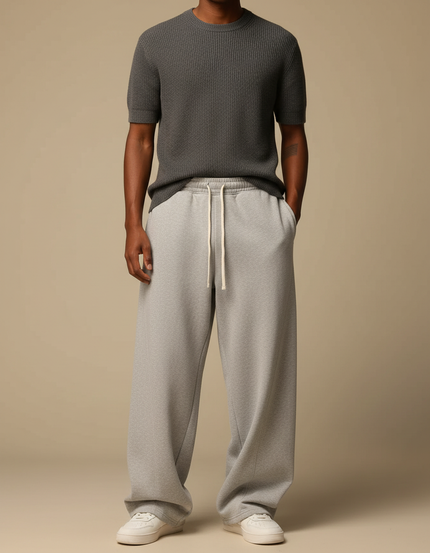 Pantalon Fluide Gris Ample Coton Décontracté Sport Homme - Molleton