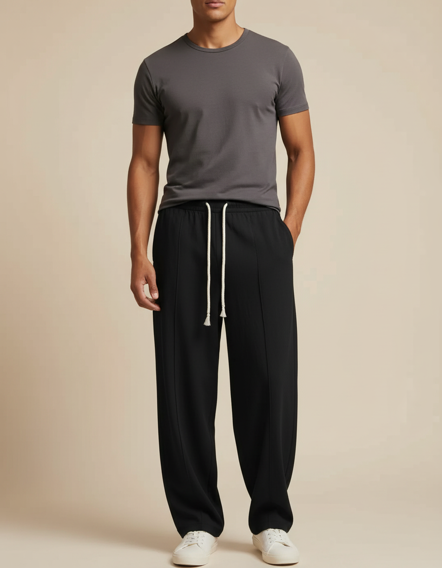 Pantalon Fluide Homme Noir Coupe Ample Viscose Chic