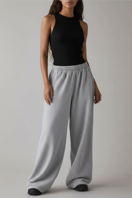 Pantalon Fluide Gris Ample Décontracté Confortable - Molleton