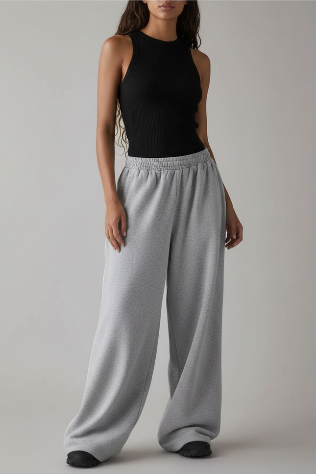 Pantalon Fluide Gris Ample Décontracté Confortable - Molleton