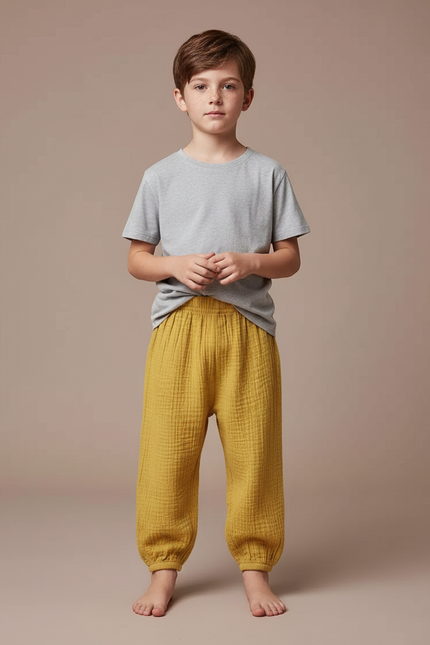 Pantalon Fluide Jaune Moutarde Gaze Ample Enfant - Coton