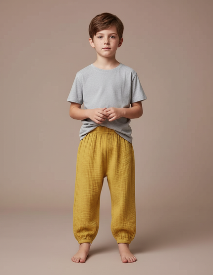 Pantalon Fluide Jaune Moutarde Gaze Ample Enfant - Coton