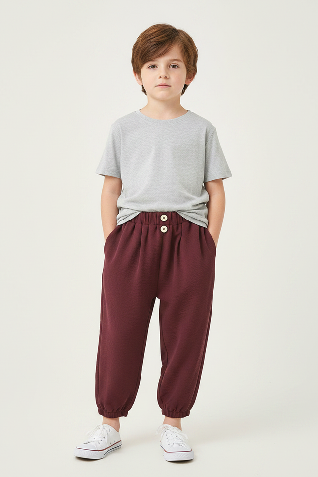 Pantalon Fluide Bordeau Ample Coton Enfant Unisexe - Bordeaux