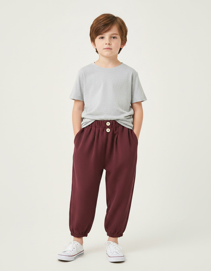 Pantalon Fluide Bordeau Ample Coton Enfant Unisexe - Bordeaux