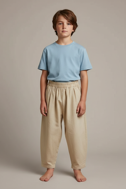 Pantalon Fluide Garçon Beige Coupe Ample Coton Été