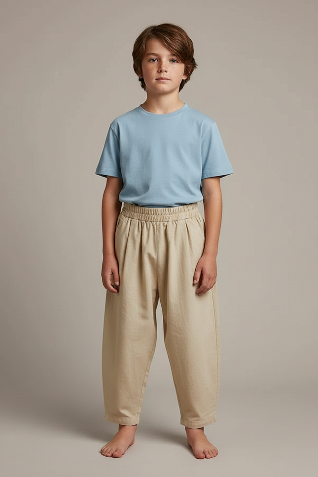 Pantalon Fluide Garçon Beige Coupe Ample Coton Été