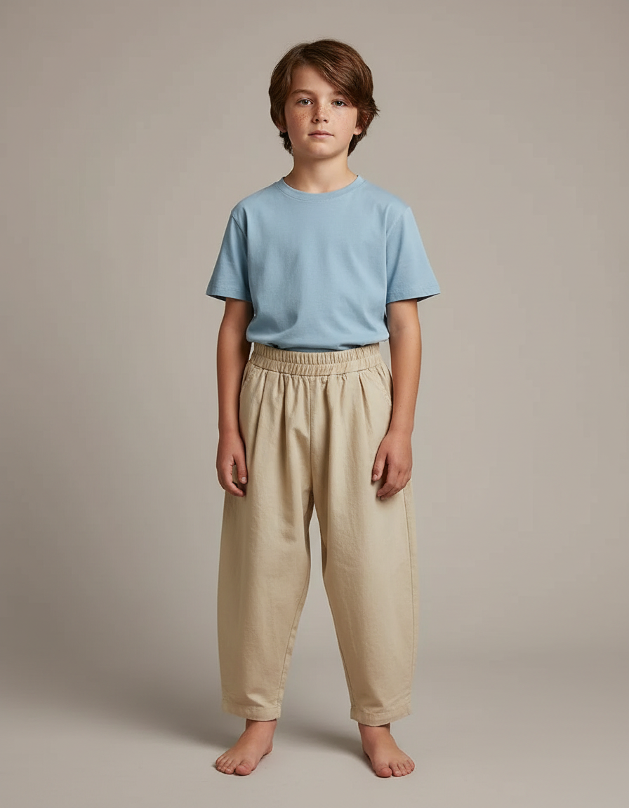 Pantalon Fluide Garçon Beige Coupe Ample Coton Été