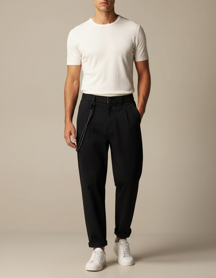Pantalon Fluide Noir Ample Décontracté Plissé Homme - Viscose