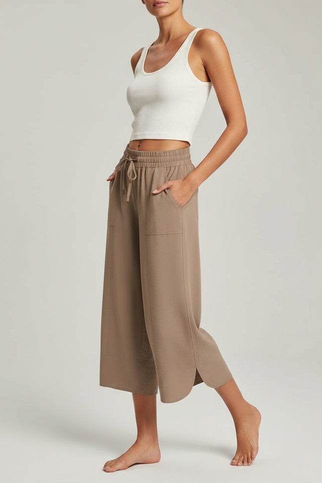 Pantalon Fluide Kaki Ample Cordon Décontracté Léger - Viscose