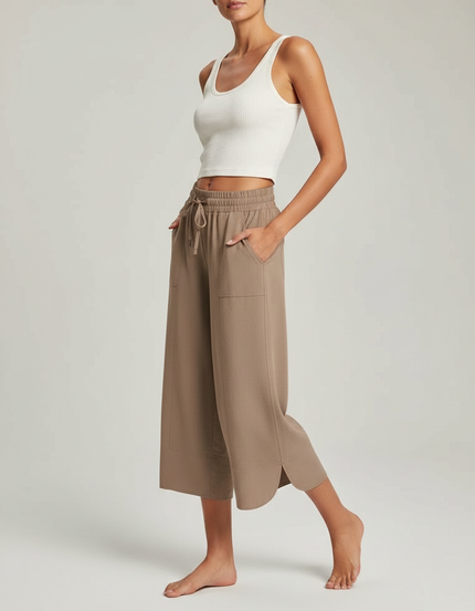 Pantalon Fluide Kaki Ample Cordon Décontracté Léger - Viscose