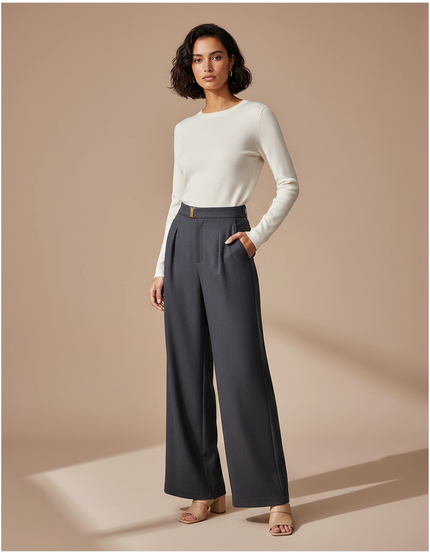 Pantalon Fluide Évasé Gris Anthracite Élégant Femme - Polyester
