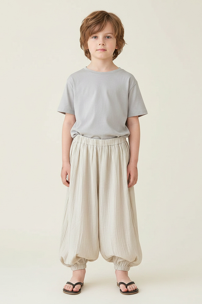 Pantalon Fluide Beige Coton Ample Unisexe Respirant