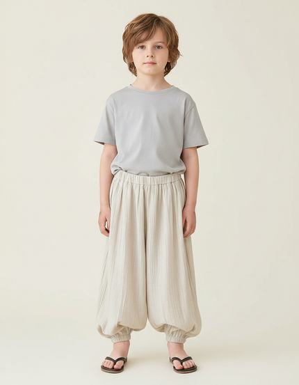 Pantalon Fluide Beige Coton Ample Unisexe Respirant