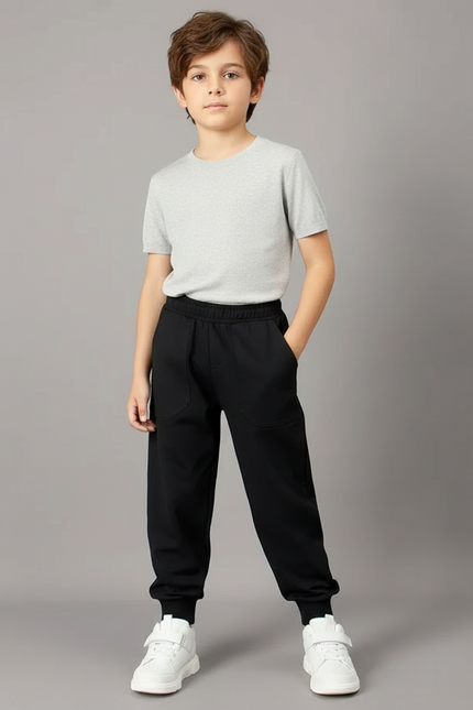 Pantalon Fluide Noir Coton Sport Confortable Enfant - Molleton