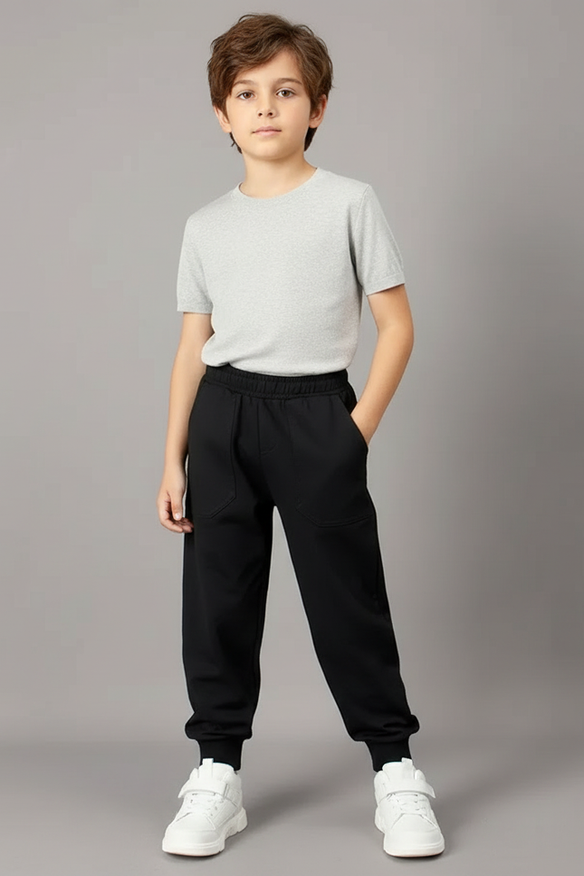 Pantalon Fluide Noir Coton Sport Confortable Enfant - Molleton