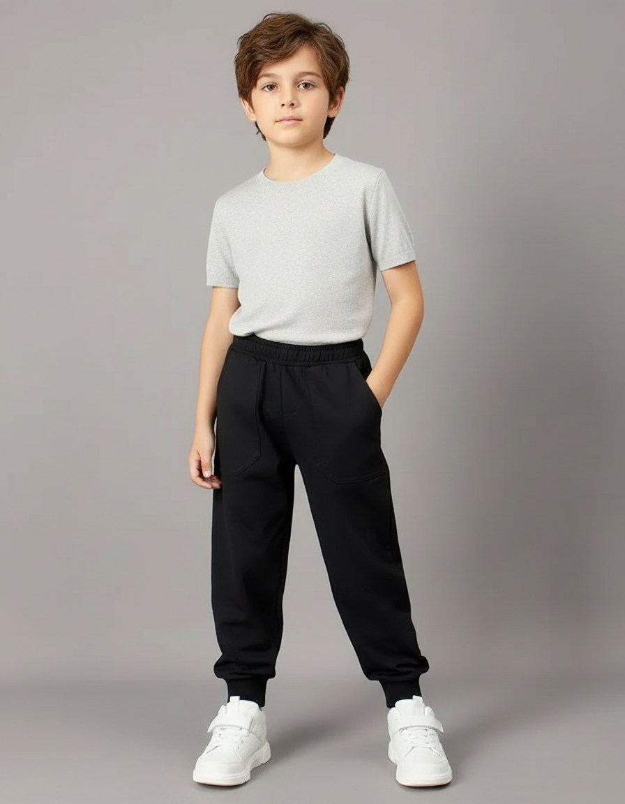 Pantalon Fluide Noir Coton Sport Confortable Enfant - Molleton