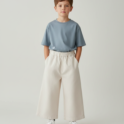 Pantalon Fluide Écru Ample Coton Décontracté Unisexe - Beige