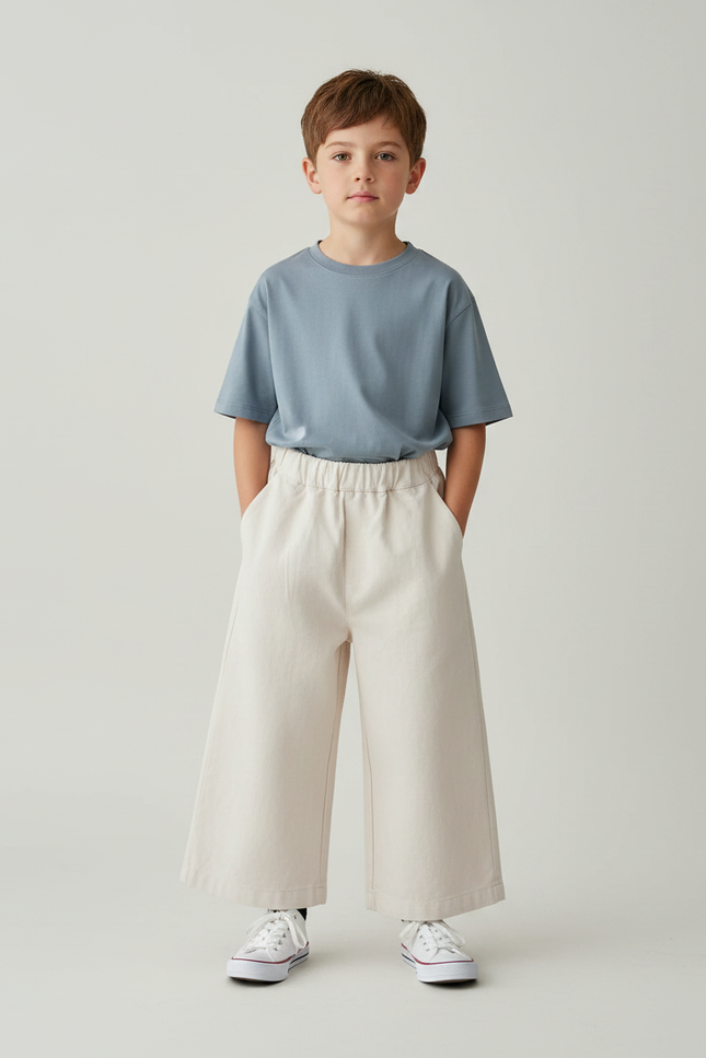 Pantalon Fluide Écru Ample Coton Décontracté Unisexe - Beige