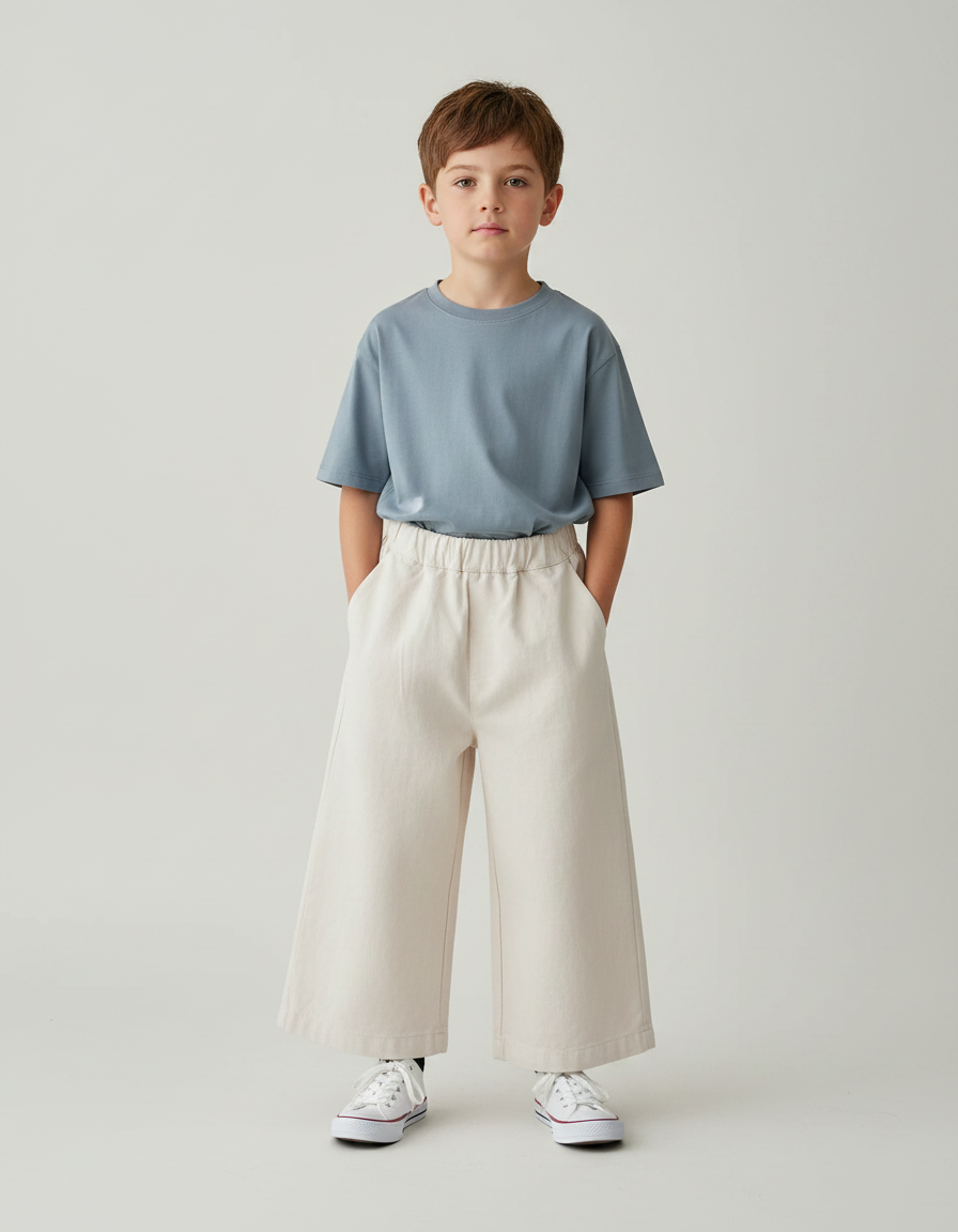 Pantalon Fluide Écru Ample Coton Décontracté Unisexe - Beige