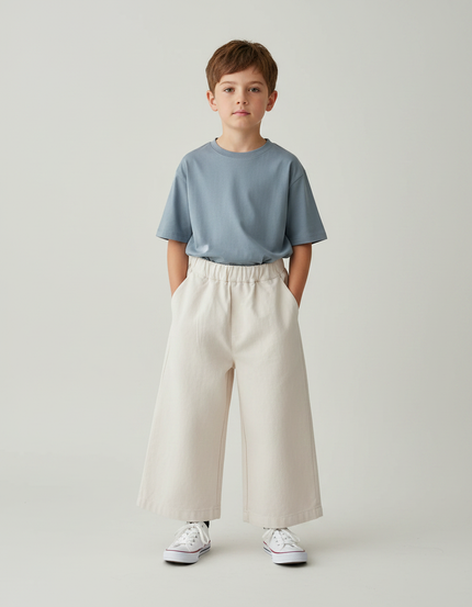 Pantalon Fluide Écru Ample Coton Décontracté Unisexe - Beige