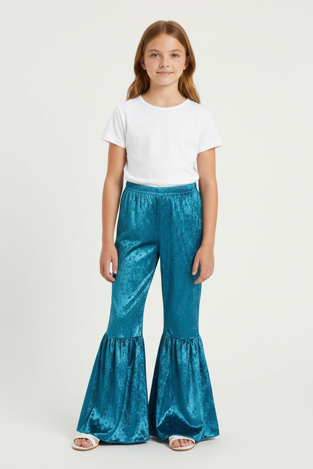 Pantalon Fluide Velours Bleu Canard Évasé Enfant