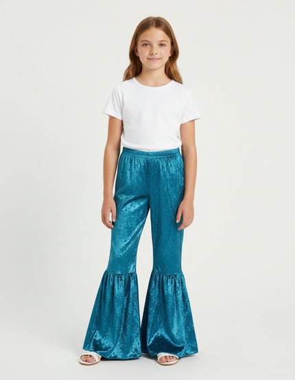 Pantalon Fluide Velours Bleu Canard Évasé Enfant