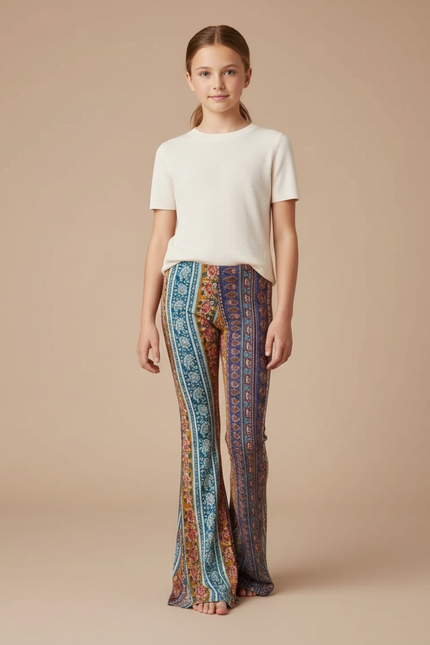 Pantalon Fluide Évasé Imprimé Bohème Multicolore Confortable - Viscose