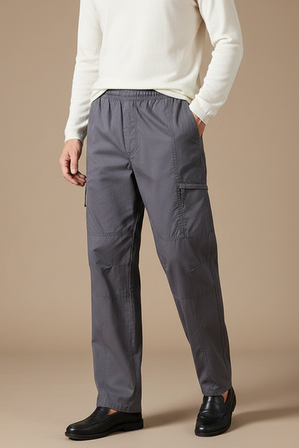 Pantalon Fluide Cargo Gris Homme Coton Décontracté Confortable
