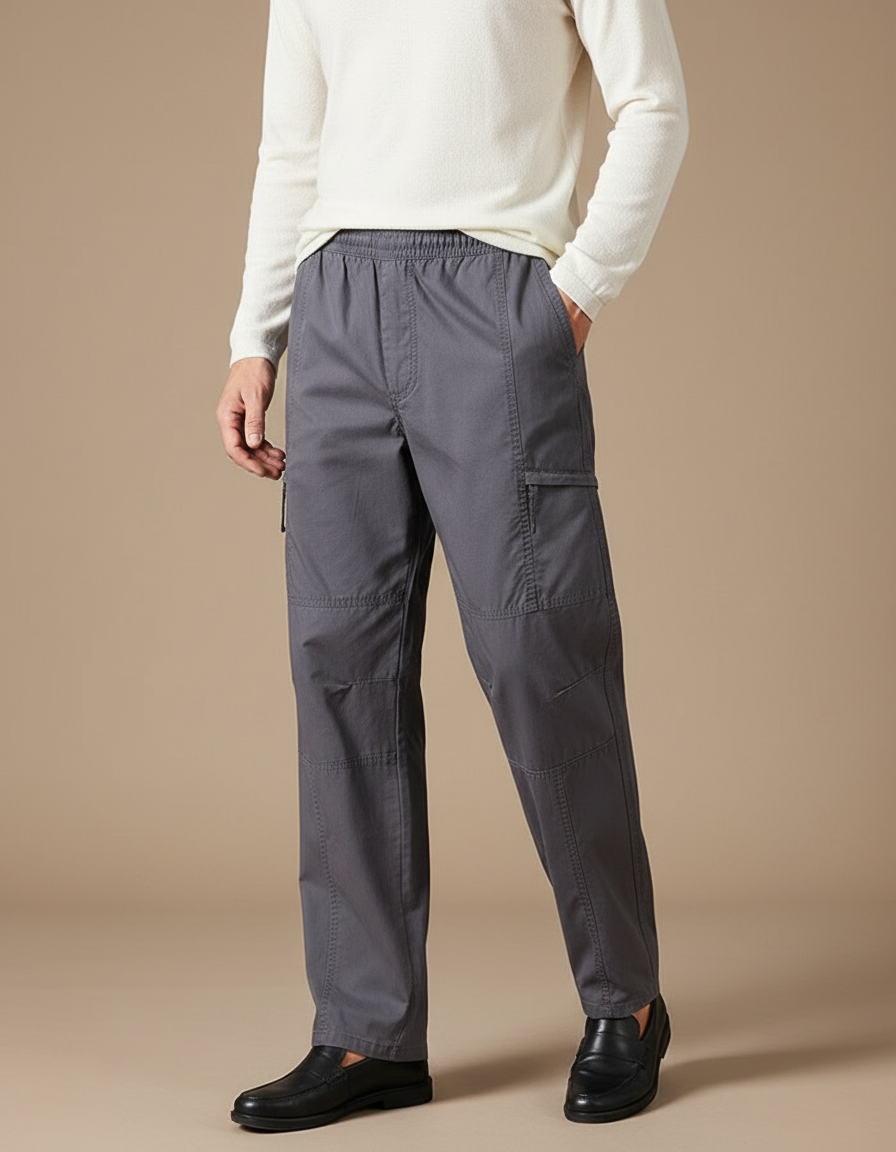 Pantalon Fluide Cargo Gris Homme Coton Décontracté Confortable