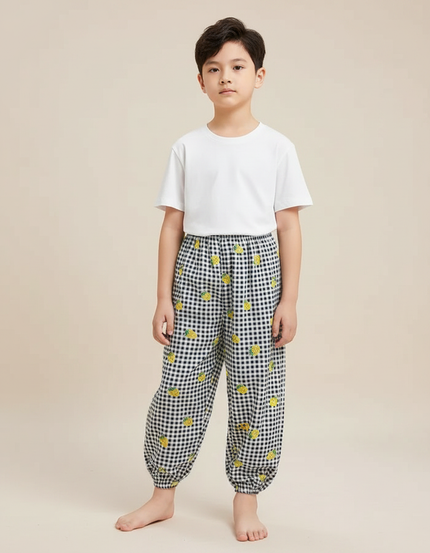 Pantalon Fluide Carreaux Ananas Confortable Ample Enfant - Imprimé Coton