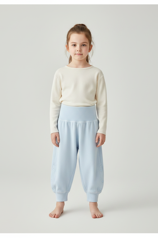 Pantalon Fluide Bleu Ciel Ample Coton Décontracté Harem - Molleton