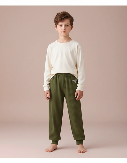 Pantalon Fluide Vert Kaki Côtelé Décontracté Enfant - Molleton