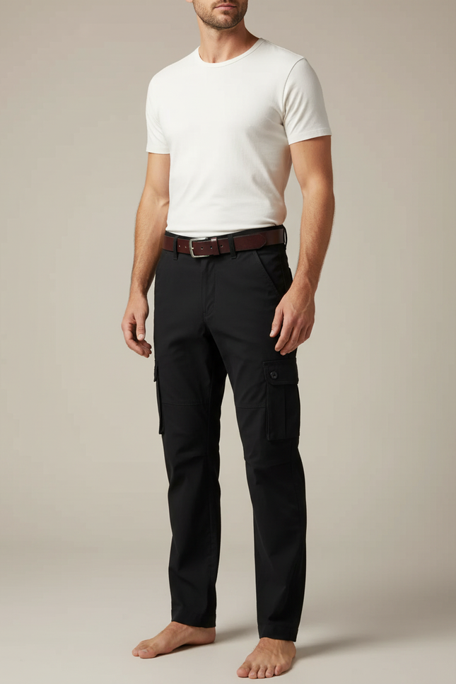 Pantalon Fluide Noir Cargo Homme Décontracté Coton