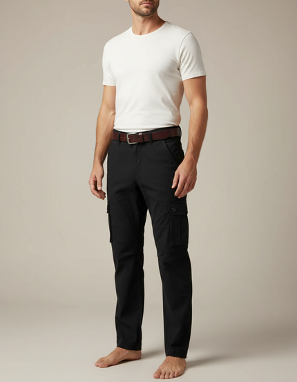 Pantalon Fluide Noir Cargo Homme Décontracté Coton