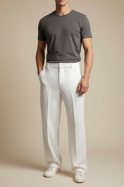 Pantalon Fluide Gaufré - Blanc Coton