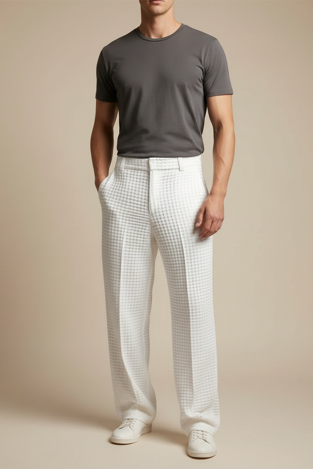 Pantalon Fluide Gaufré - Blanc Coton