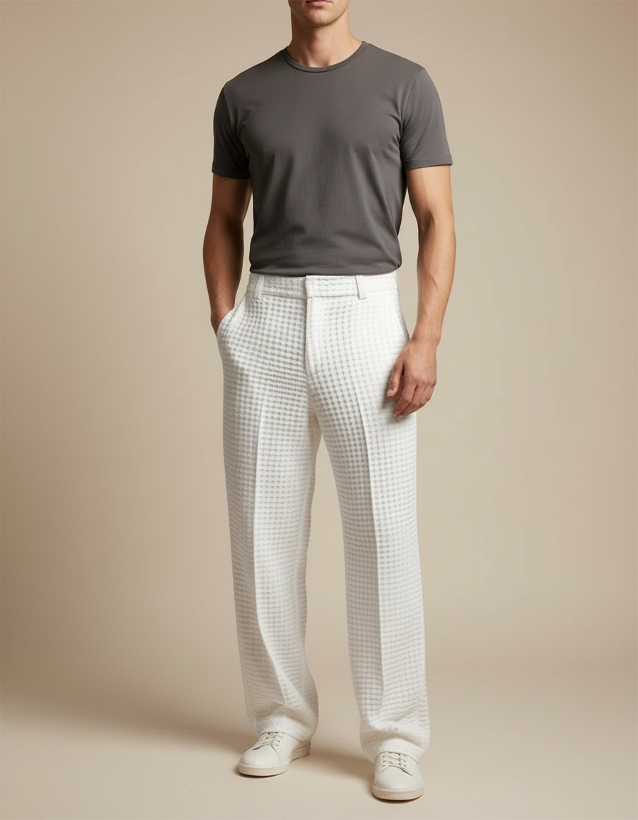 Pantalon Fluide Gaufré - Blanc Coton