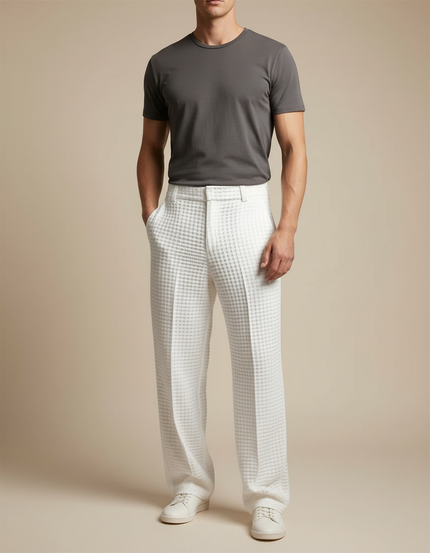 Pantalon Fluide Gaufré - Blanc Coton