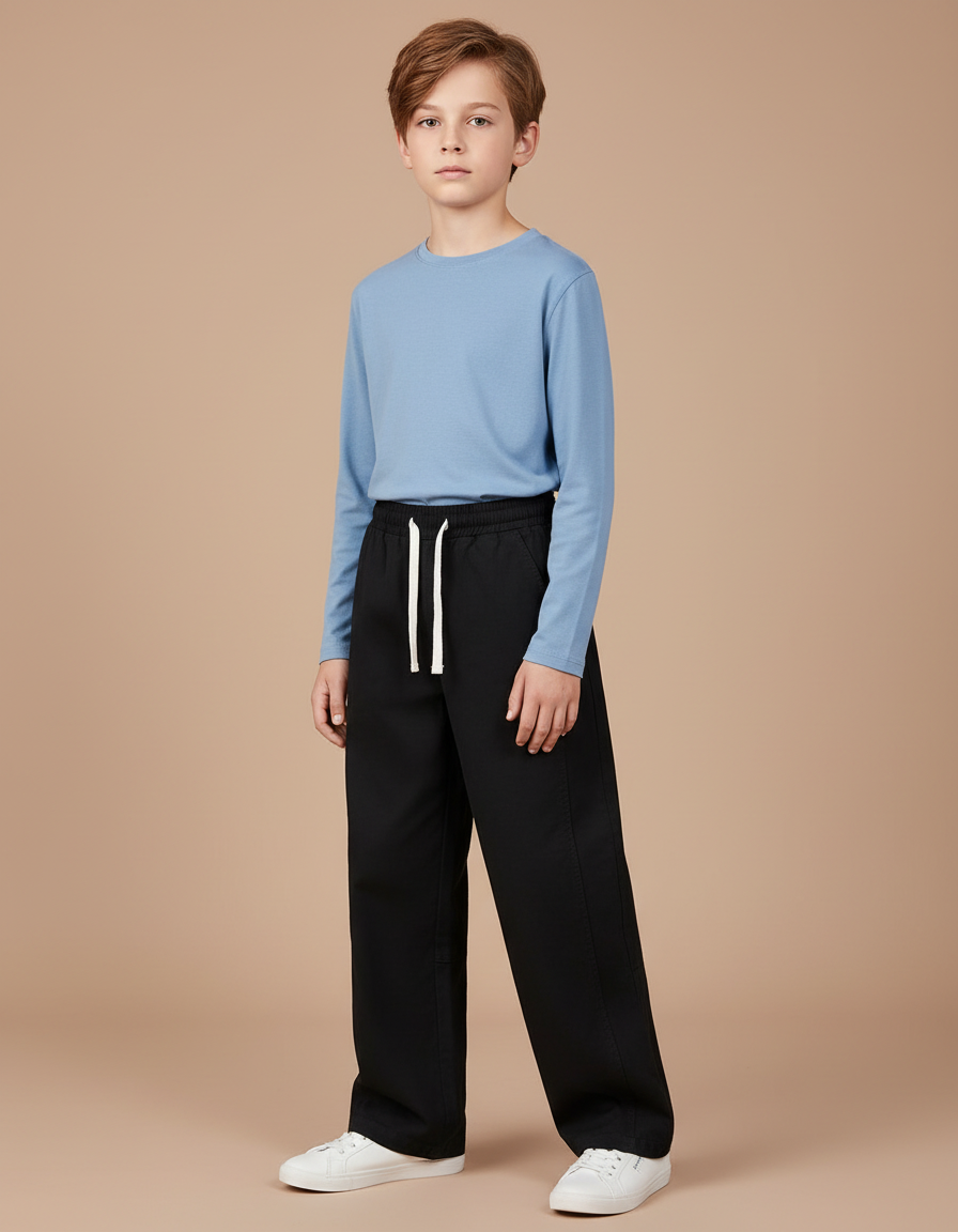 Pantalon Fluide Noir Ample Coton Enfant Casual