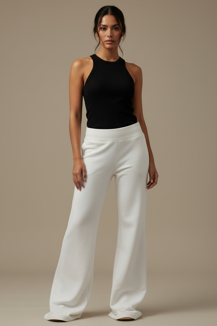 Pantalon Fluide Blanc Ample Confortable Évasé Élégant - Molleton