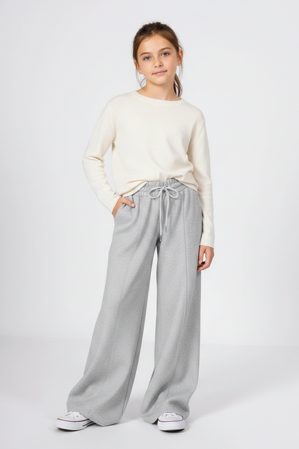 Pantalon Fluide Gris Ample Décontracté Confortable Coton Fille - Molleton
