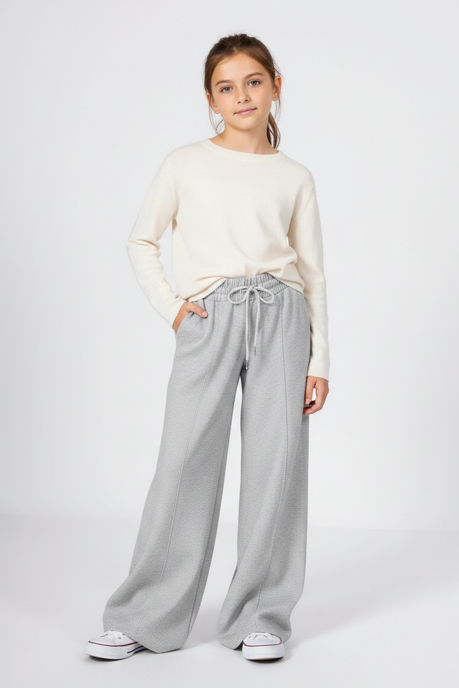 Pantalon Fluide Gris Ample Décontracté Confortable Coton Fille - Molleton